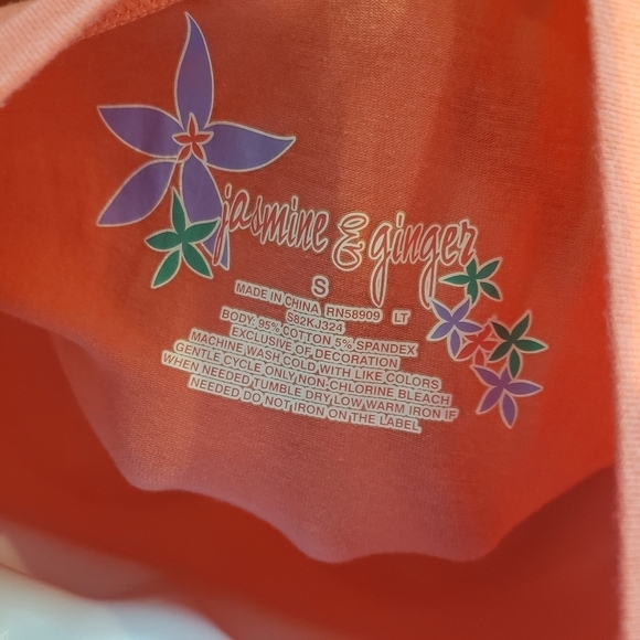 Jasmine & Ginger Small Coral Lounge Wear Short Sleeve T-shirt V-neck Comfy Soft - Picture 6 of 7